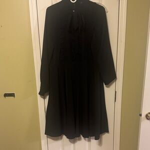 Eloquii Black Long-Sleeve Tie-Neck Ruffle Dress